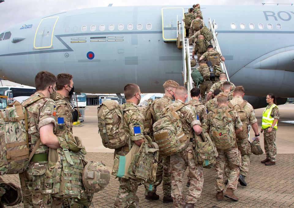 military personnel board an raf voyager aircraft at raf brize norton as they leave for afghanistan to provide support to british nationals leaving the country august 14 2021 sharon floyd raf uk ministry of defence 2021 handout via reuters