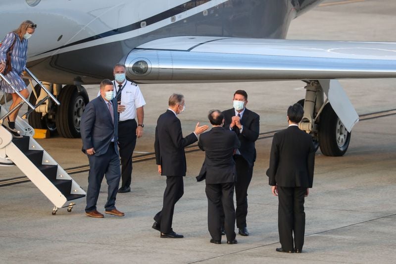 u s undersecretary for economic affairs keith krach arrives at an airport in taipei taiwan september 17 2020 central news agency pool via reuters