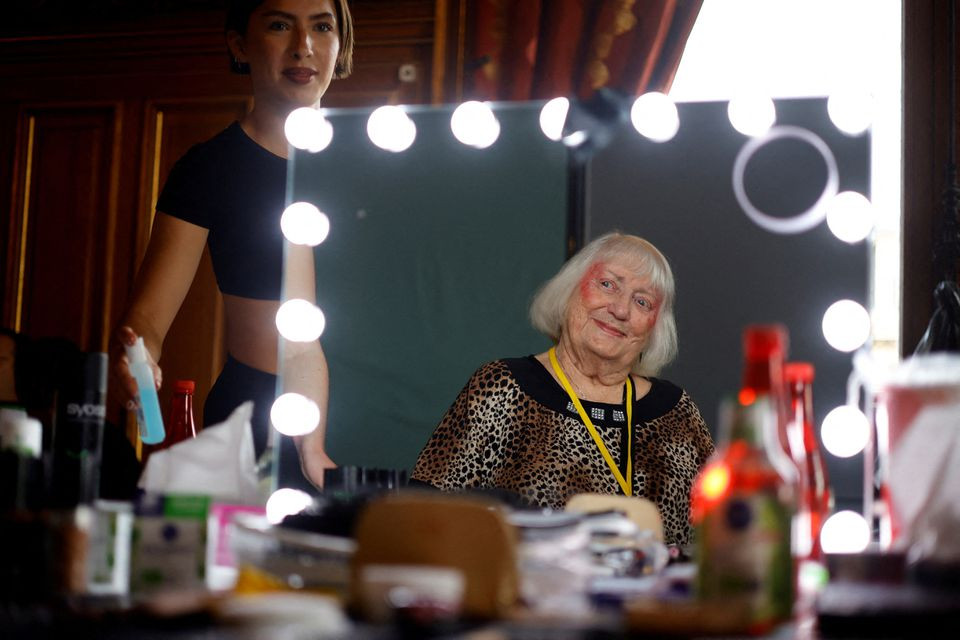 model daisy 90 years old gets ready backstage before presenting creations by fashion school students of lisaa l institut superieur des arts appliques as part of a fashion show named another look at old age organised by the petits freres des pauvres association to promote a more inclusive stance on age in paris france october 27 2022