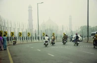 a thick layer of smog dampens the beauty of the iconic badshahi mosque in lahore photo nni