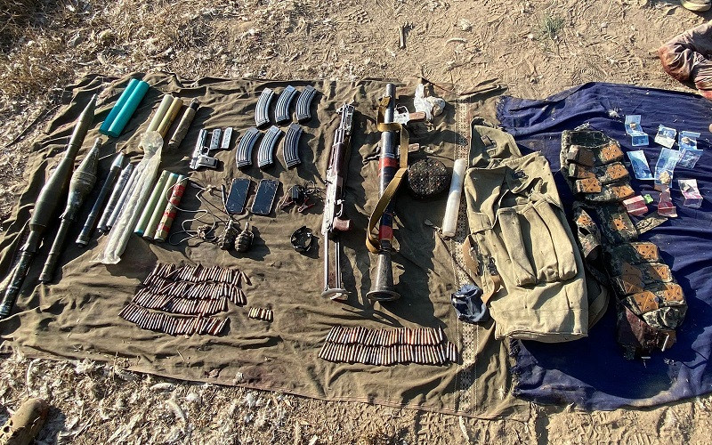 Weapons, ammunition and explosives were recovered from the slain terrorists. PHOTO: ISPR