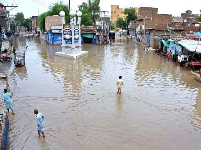 a view of rain water accumulated at qaim shah bukhar road in larkana on august 24 2022 after heavy rain in the city photo app