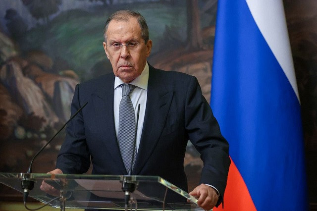 russia s foreign minister sergei lavrov attends a news conference following talks with syria s foreign minister faisal mekdad in moscow russia february 21 2022 photo reuters