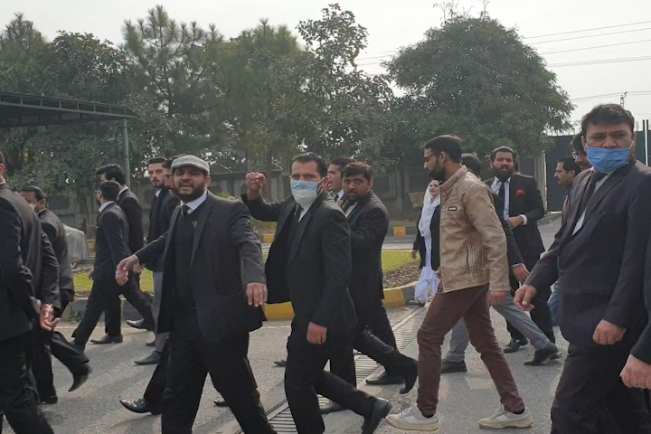 lawyers stage protest against the demolition of their chambers at islamabad katcheri here on monday photo express