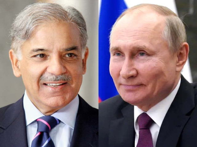 russian president vladimir putin and prime minister shehbaz sharif photo express russian president vladimir putin and prime minister shehbaz sharif photo express