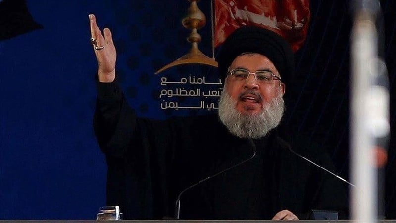 lebanon s hezbollah leader sayyed hassan nasrallah speaks during a address photo anadolu agency
