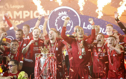 liverpool celebrate long awaited title in front of empty kop liverpool celebrate long awaited title in front of empty kop