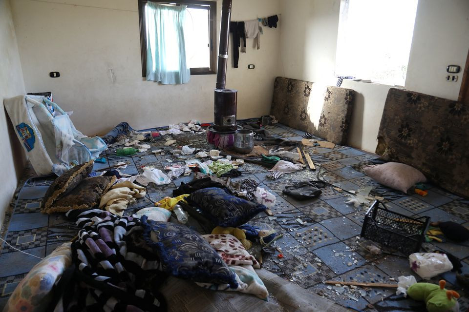 interior of a building destroyed in the aftermath of a counter terrorism mission conducted by the u s special operations forces is seen in atmeh syria february 3 2022 photo reuters