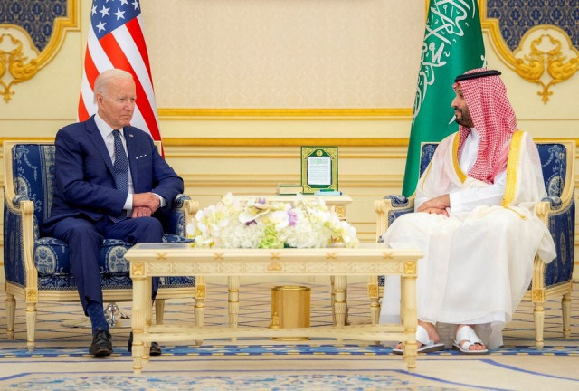saudi crown prince mohammed bin salman and u s president joe biden meet at al salman palace upon his arrival in jeddah saudi arabia july 15 2022 bandar algaloud courtesy of saudi royal court handout via reuters saudi crown prince mohammed bin salman and u s president joe biden meet at al salman palace upon his arrival in jeddah saudi arabia july 15 2022 bandar algaloud courtesy of saudi royal court handout via reuters