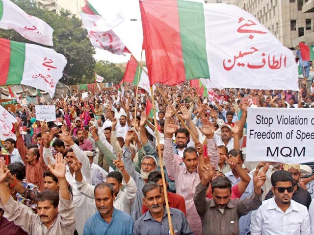 the rally organised by the mqm london faction loyal to the party s founder altaf hussain led to the arrest of 28 activists by the police photo ppi file
