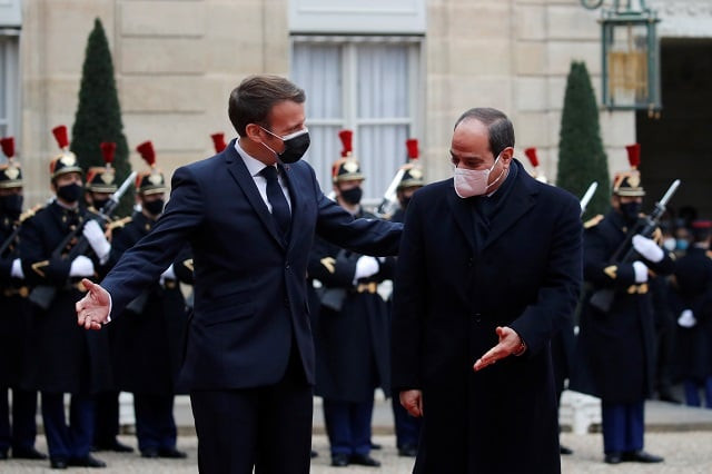 french president emmanuel macron welcomes egyptian president abdel fattah al sisi at the elysee palace in paris during his official visit december 7 2020 photo reuters french president emmanuel macron welcomes egyptian president abdel fattah al sisi at the elysee palace in paris during his official visit december 7 2020 photo reuters