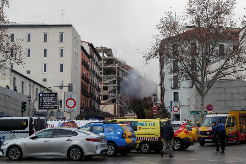 smoke rises from the site of an explosion in madrid downtown in madrid spain january 20 2021 photo reuters