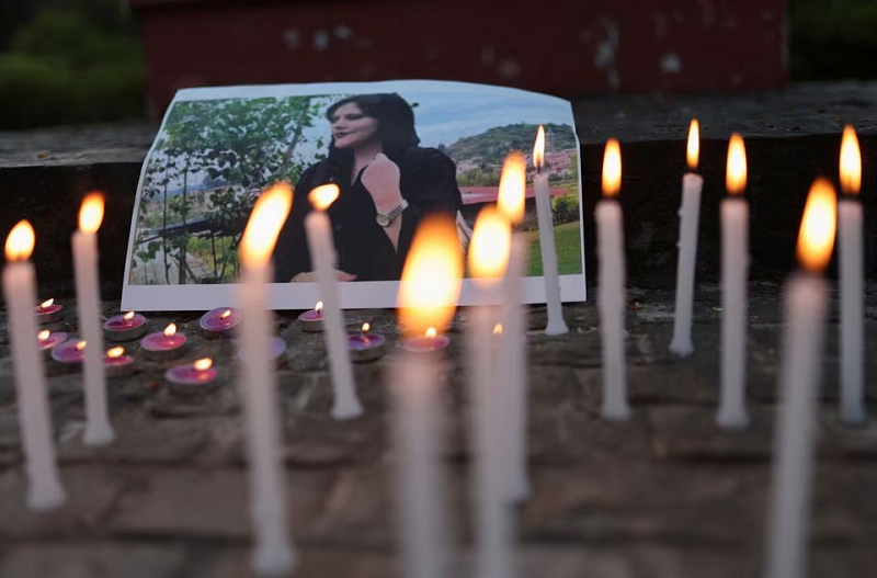 a photo of mahsa amini at a condolence meeting organised by students and activists from delhi university in new delhi india september 26 2022 photo reuters