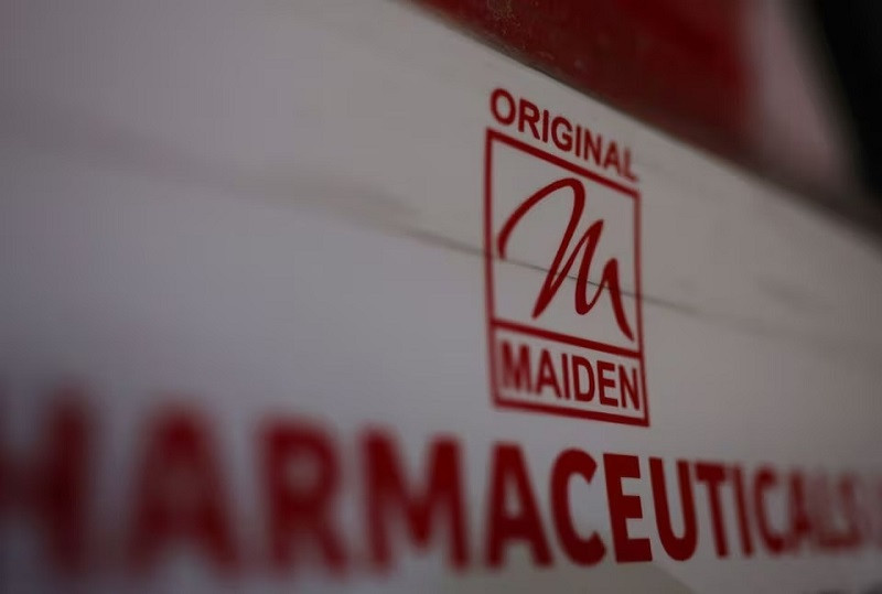 logo of the maiden pharmaceuticals ltd company is seen on a board outside their office in new delhi india october 6 2022 photo reuters