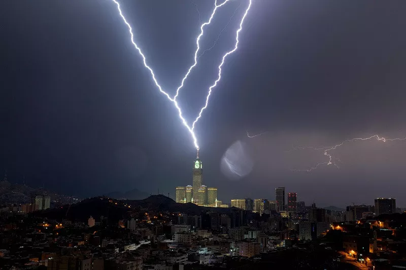 lightning strikes makkah s clock tower on august 22 2023 photo afp lightning strikes makkah s clock tower on august 22 2023 photo afp