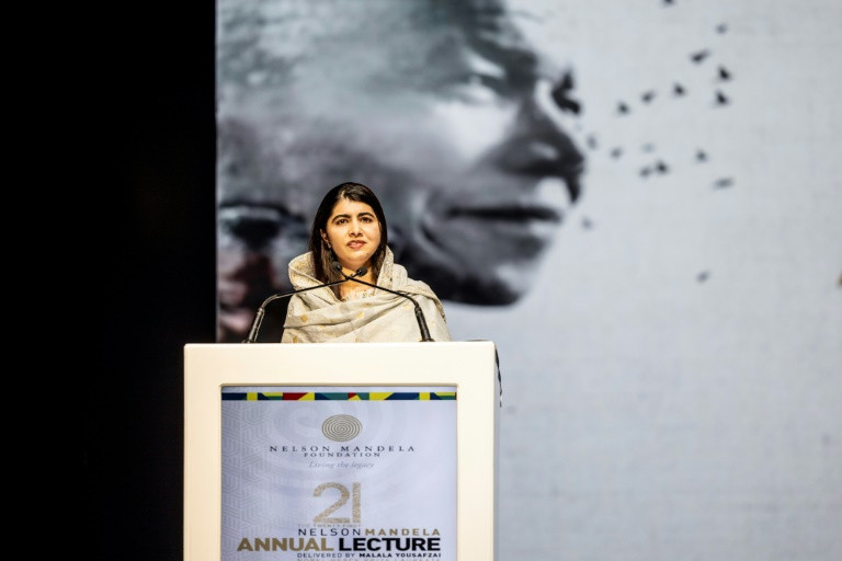 nobel peace prize laureate malala yousafzai delivers the 21st nelson mandela annual lecture at the johannesburg theatre photo afp