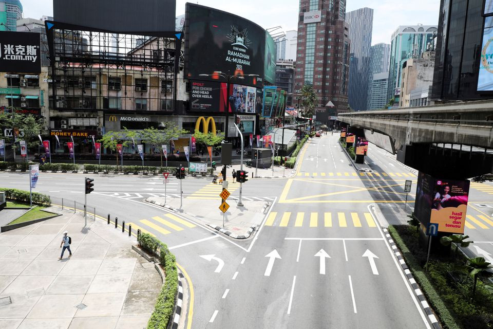 general view of a deserted street during a lockdown due to the coronavirus disease covid 19 pandemic in kuala lumpur malaysia may 11 2021 photo reuters file