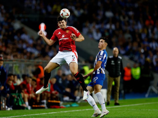 manchester united s harry maguire in action during europa league football match between fc porto vs manchester united at estadio do dragao porto portugal on october 3 2024 photo reuters manchester united s harry maguire in action during europa league football match between fc porto vs manchester united at estadio do dragao porto portugal on october 3 2024 photo reuters