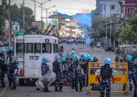 security personnel fire tear gas as students protest against the killing of two missing students and to demand peace in manipur in imphal on september 27 2023 photo afp