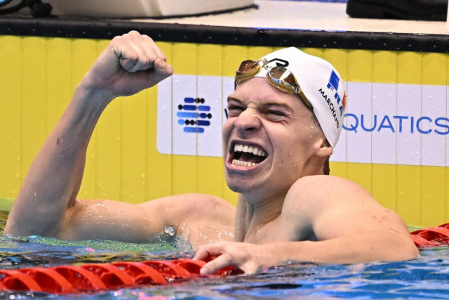 leon marchand was irresistible in fukuoka japan he won three gold medals and breaking michael phelps long standing 400m individual medley world record photo afp leon marchand was irresistible in fukuoka japan he won three gold medals and breaking michael phelps long standing 400m individual medley world record photo afp