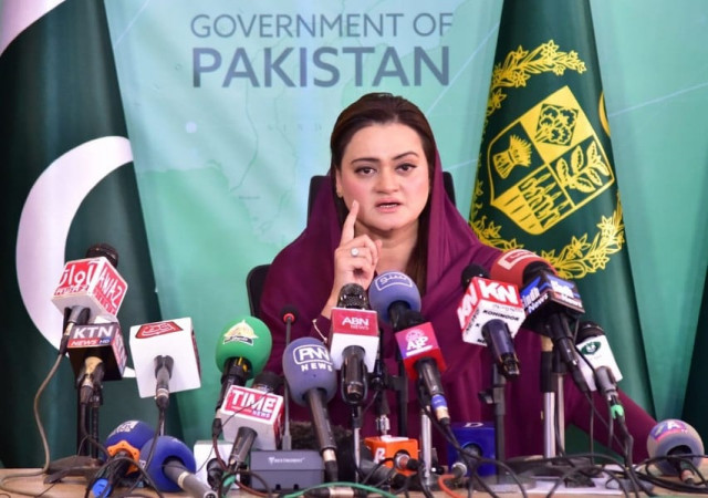 former federal minister for information and broadcasting marriyum aurangzeb addressing a press conference in islamabad on april 7 2023 photo pid file former federal minister for information and broadcasting marriyum aurangzeb addressing a press conference in islamabad on april 7 2023 photo pid file