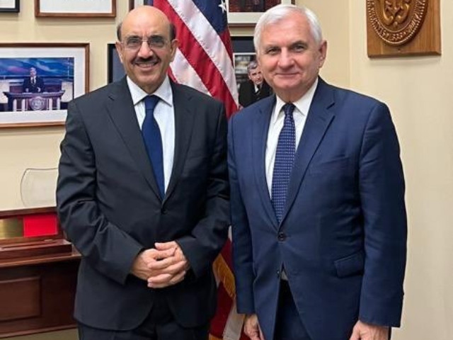 ambassador masood khan with us armed services committee chief senator jack reed at the senate hart building photo app