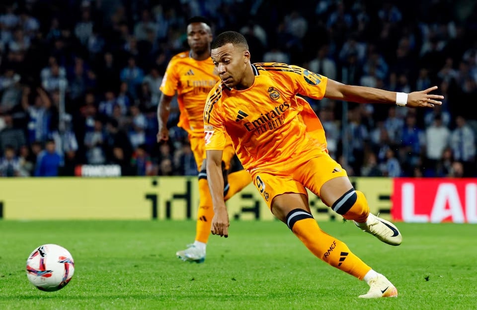 real madrid s kylian mbappe in action during laliga match between real sociedad and real madrid at reale arena san sebastian spain on september 14 2024 photo reuters