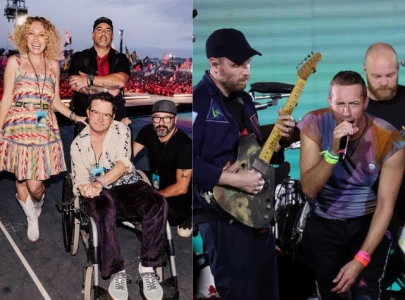 michael j fox rocks glastonbury with coldplay