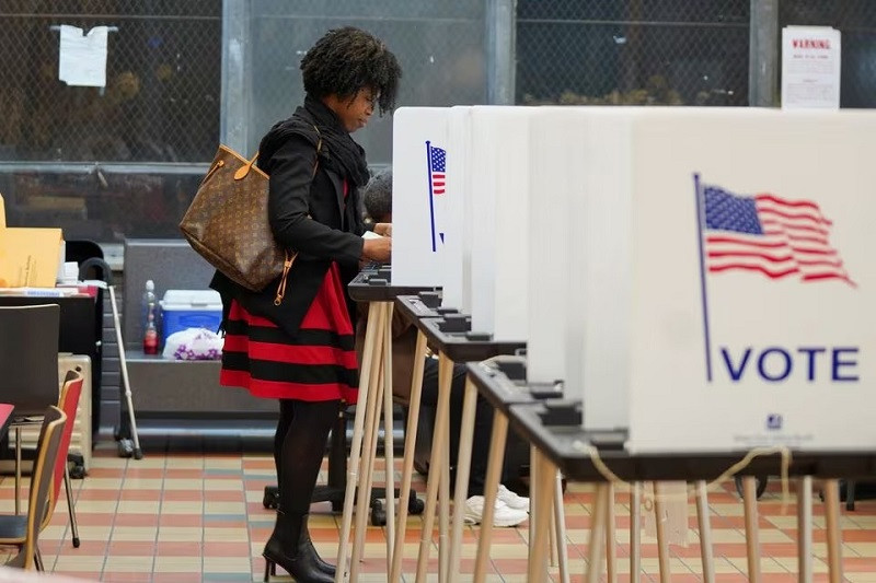 a woman votes at a voting site for michigan primary presidential election in detroit michigan us february 27 2024 photo reuters