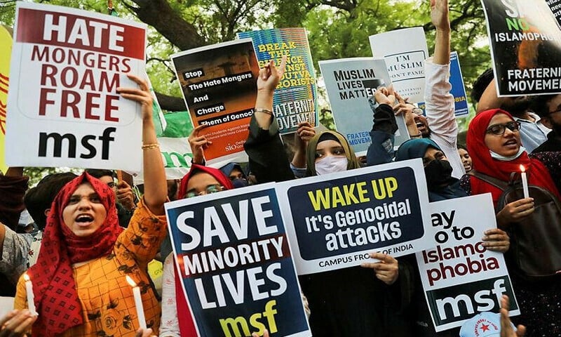 people protesting persecution of minorities and islamophobia in india photo app