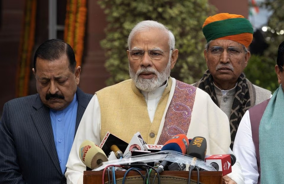 india s prime minister narendra modi speaks with the media inside the parliament premises upon his arrival on the first day of the budget session in new delhi india january 31 2023 photo reuters file