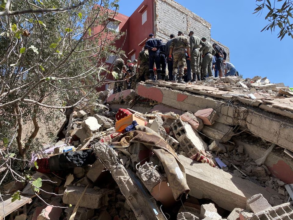Rescuers carry a search operation following a powerful earthquake, in Amizmiz, in Morocco, September 9, 2023. PHOTO: REUTERS