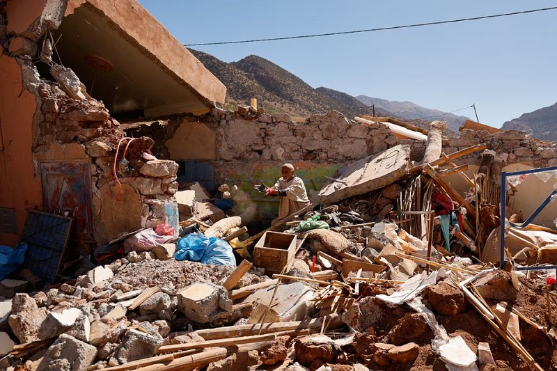 ait abdellah brahim 86 gestures among rubble in the aftermath of a deadly earthquake in talat n yaaqoub morocco september 16 2023 photo reuters