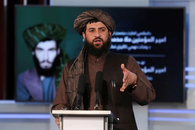 afghan taliban s acting minister of defense mullah mohammad yaqoob speaks during the death anniversary of mullah mohammad omar the late leader and founder of the taliban in kabul afghanistan april 24 2022 photo reuters