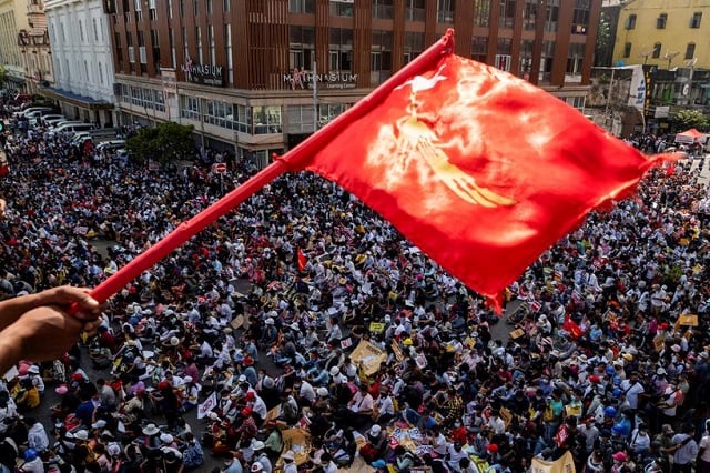 demonstrators protest against the military coup in yangon myanmar february 17 2021 photo reuters