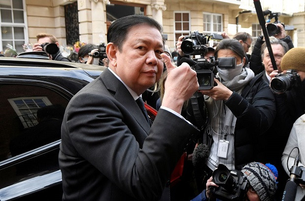 myanmar s ambassador kyaw zwar minn gestures outside the myanmar embassy after he was locked out of the embassy and sources said his deputy had shut him out of the building and taken charge on behalf of the military in london britain april 8 2021 photo reuters