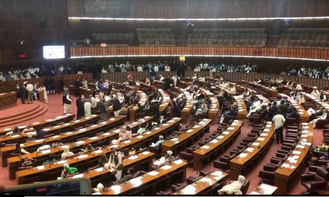 opposition lawmakers present inside national assembly hall ahead of the no trust vote screengrab