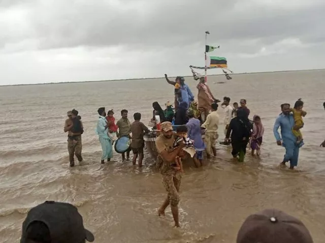 evacuations ongoing in likely impacted areas in keti bandar badin and sajawal by ndma and pdma with help from district administration pakistan army and rangers on tuesday june 13 2023 photo twitter ndma evacuations ongoing in likely impacted areas in keti bandar badin and sajawal by ndma and pdma with help from district administration pakistan army and rangers on tuesday june 13 2023 photo twitter ndma