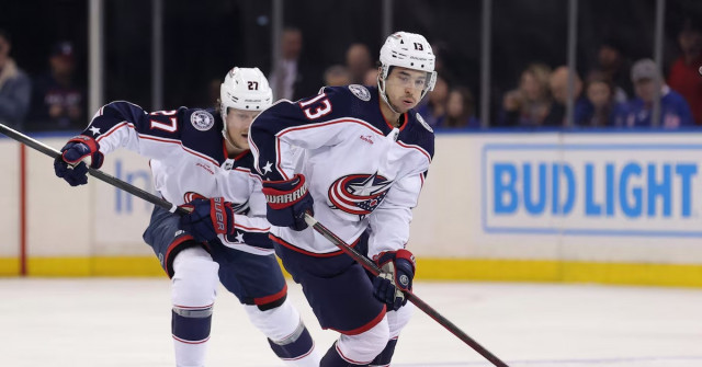 columbus blue jackets left wing johnny gaudreau 13 brings the puck up ice against the new york rangers with defenseman adam boqvist 27 during the first period at madison square garden on february 28 2024 new york new york usa file photo reuters columbus blue jackets left wing johnny gaudreau 13 brings the puck up ice against the new york rangers with defenseman adam boqvist 27 during the first period at madison square garden on february 28 2024 new york new york usa file photo reuters