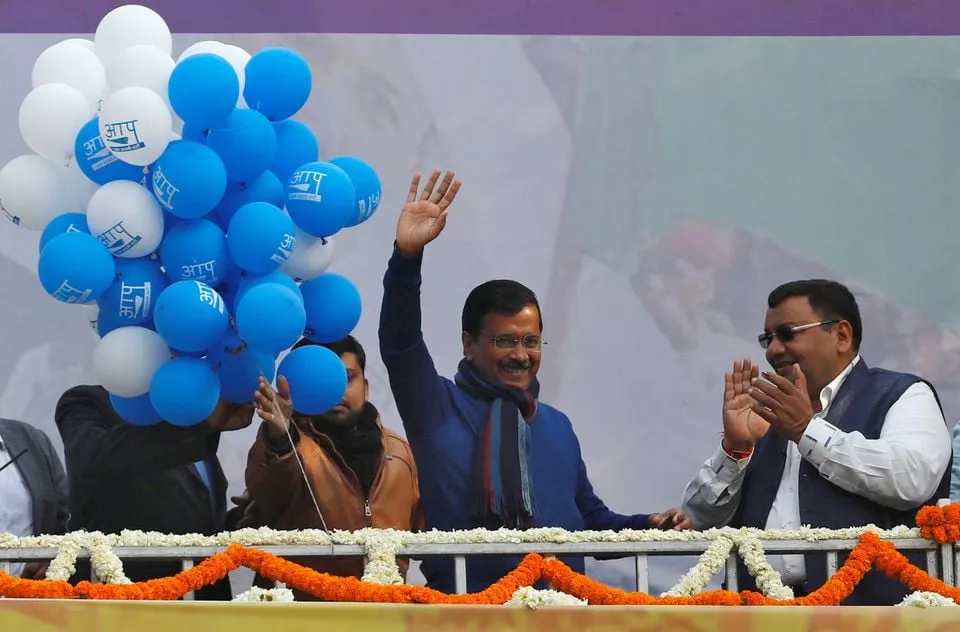 delhi chief minister and leader of aam aadmi party aap arvind kejriwal waves to his supporters during celebrations at the party headquarters in new delhi india february 11 2020 reuters delhi chief minister and leader of aam aadmi party aap arvind kejriwal waves to his supporters during celebrations at the party headquarters in new delhi india february 11 2020 reuters