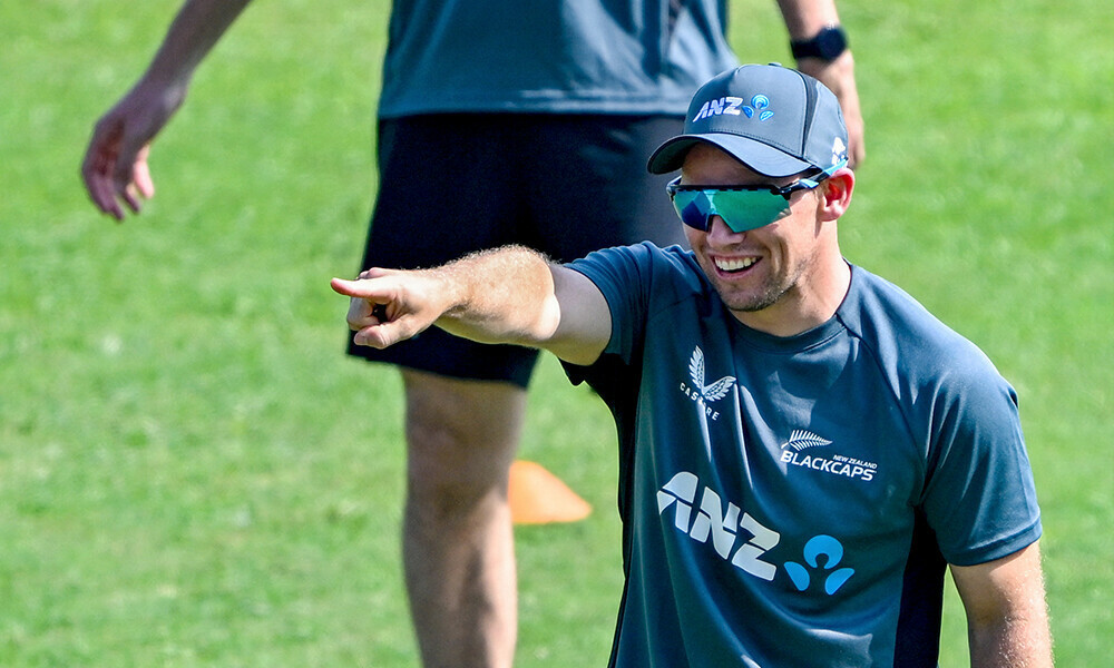 new zealand s captain tom latham gestures during a practice session ahead of second test match against india at the maharashtra cricket association stadium in pune on october 22 2024 photo afp