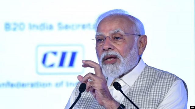india s prime minister narendra modi addresses the gathering on the third day of the three day b20 summit in new delhi on aug 27 2023 photo afp