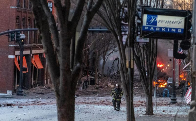 debris litters the road near the site of an explosion in the area of second and commerce in nashville tennessee us december 25 2020 photo reuters