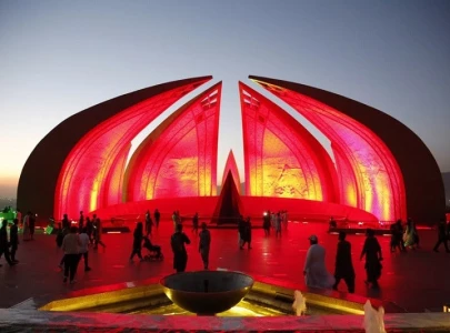 pakistan monument illuminated in red colour to celebrate china s national day