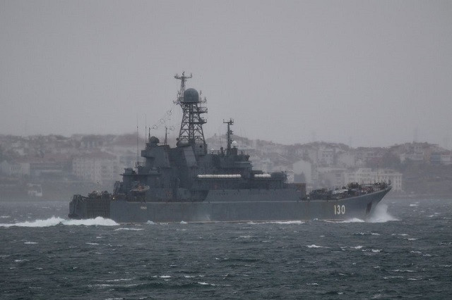 the russian navy s large landing ship korolev sets sail in the dardanelles on its way to the black sea in canakkale turkey february 8 2022 photo reuters