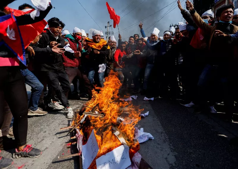 protesters cremate a dummy corpse representing a us infrastructure grant during a protest against the 500 million us infrastructure grant under the millennium challenge corporation mcc near the parliament in kathmandu nepal february 18 2022 photo reuters protesters cremate a dummy corpse representing a us infrastructure grant during a protest against the 500 million us infrastructure grant under the millennium challenge corporation mcc near the parliament in kathmandu nepal february 18 2022 photo reuters