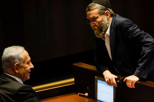 moshe gafni head of united torah judaism party chats with israeli designate prime minister benjamin netanyahu during a session at the plenum at the knesset israel s parliament in jerusalem december 28 2022 photo reuters moshe gafni head of united torah judaism party chats with israeli designate prime minister benjamin netanyahu during a session at the plenum at the knesset israel s parliament in jerusalem december 28 2022 photo reuters