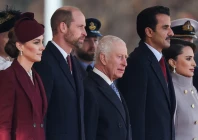 britain s king charles william prince of wales and catherine princess of wales stand with qatari emir sheikh tamim bin hamad al thani and his wife sheikha jawaher bint hamad bin suhaim al thani during a ceremonial welcome for the qatari emir and his wife at the horse guards parade in london britain reuters