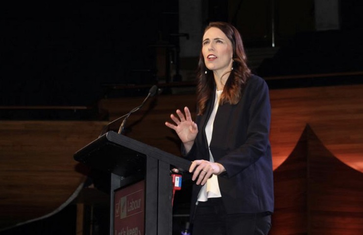 prime minister jacinda ardern addresses her supporters at a labour party event in wellington new zealand october 11 2020 photo reuters