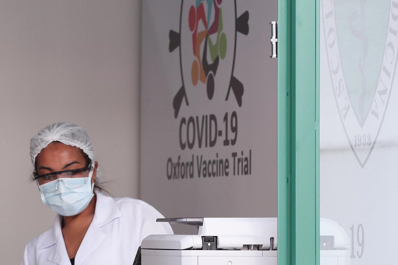 an employee is seen at the reference center for special immunobiologicals crie of the federal university of sao paulo unifesp where the trials of the oxford astrazeneca coronavirus vaccine are conducted in sao paulo brazil june 24 2020 photo reuters